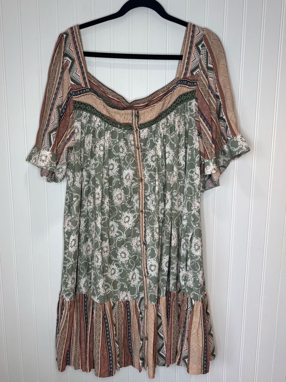 Davi & Dani Womens Boho Floral Dress Flowy Loose Lined Pattern Plus Size 1XL